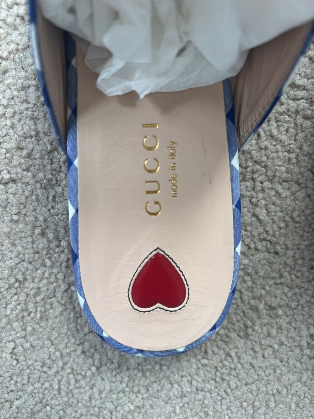 Gucci gingham light blue shoes with heart soles - Picture 5 of 5